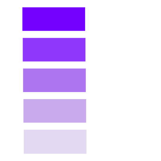 an image with white line art shows a rectangle broken up vertically into 5 segments. The first is a saturated purple, and the following segments get progressively lighter and duller. To the left of the rectangle is an arrow that widens slightly as it travels down.